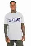 Unisex Gri Oversize Oakland Baskılı T-shirt