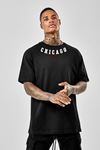 Erkek Siyah Oversize Yakasi Chcago Baskılı T-shirt