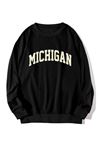 Unisex Siyah Mıchıgan Baskılı Oversize Sweatshirt