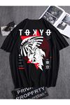 Erkek Siyah Oversize Tokyo Baskılı T-shirt