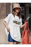 Kadin Beyaz Oversize Wonderful Baskılı T-shirt