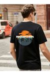 Erkek Siyah Oversize Mountain Baskılı T-shirt