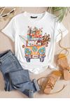 Kadin Beyaz Oversize Woswos Baskılı T-shirt