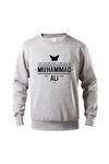 Erkek Gri Kelebek Muhammed Ali Baskılı Sweatshirt