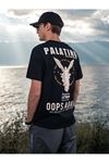 Erkek Siyah Oversize Palating Baskılı T-shirt