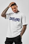 Unisex Beyaz Oversize Oakland Baskılı T-shirt