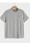 Unisex Gri Oversize Mantar Baskılı T-shirt