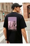 Erkek Siyah Oversize Caution Baskılı T-shirt