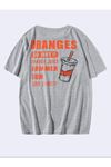 Unisex Gri Oversize Oranges Baskılı T-shirt