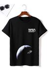 Erkek Siyah Oversize Nasa Uzay Baskılı T-shirt
