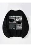 Depression Baskılı Oversize Sweatshirt
