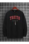Erkek Siyah Tokyo Baskılı Oversize Sweatshirt