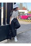 Leisure Future Parçalı Süprem T-Shirt - Siyah Beyaz Oversize Bisiklet Yaka Kısa Kol Tişört