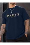 Paris Süprem T-Shirt - Lacivert  Oversize Bisiklet Yaka Kısa Kol Tişört