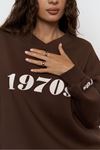 Kadın Katlamalı V Yaka 1970's Baskılı Oversize Sweatshirt