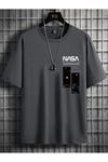 Füme Oversize Nasa Baskılı T-shirt - Oversize Baskılı
