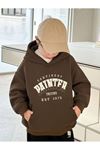 Painter 1975 Pamuklu Çocuk Sweatshirt - Kahverengi Baskılı Kız Erkek Çocuk Kışlık Cepli Kapüşonlu