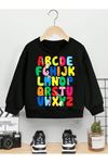 Çocuk Siyah Alfabe Baskı Bisiklet Yaka Sweatshirt