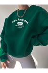 Los Angeles 1997 Sweatshirt - Nefti Yeşili Baskılı Oversize Kışlık Kalın Bisiklet Yala
