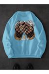 Rıchest Baskılı Bisiklet Yaka Bebe Mavi Sweatshirt - Oversize Unisex Kışlık Kalın