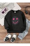 Çocuk Siyah Smile Kids Baskı Bisiklet Yaka Sweatshirt
