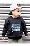 Grandma Pamuklu Çocuk Sweatshirt - Siyah Baskılı Kız Erkek Çocuk Kışlık Bisiklet Yaka