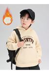 Painter 1975 Pamuklu Çocuk Sweatshirt - Bej Baskılı Kız Erkek Çocuk Kışlık Cepli Kapüşonlu