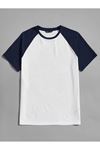 Oversize Lacivert Beyaz T-shirt - Reglan Kol Unisex Rahat Kalıp