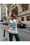 ART Baskılı T-shirt Eşofman Altı Jogger-Baskılı Alt Üst Eşofman Takım Oversize Bisiklet Yaka