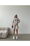 USA T-Shirt Şort - Alt Üst Takım Şort Tişört Kombin Baskılı Bisiklet Yaka