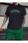 California Losangeles Yeşil Baskılı Nefti Yeşil Şort Siyah T-shirt Takım Oversize Unisex