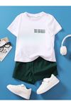 Ideal Baskılı Pamuklu Çocuk Yeşil Şort Beyaz T-shirt Takım-kız Erkek Çocuk Yazlık Bisiklet Yaka