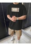 Nasa Cadet T-Shirt Şort - Siyah Bej Alt Üst Takım Şort Tişört Kombin Baskılı Bisiklet Yaka