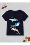Köpek Balıkları Pamuklu Çocuk T-Shirt - Siyah Baskılı Kız Erkek Çocuk Yazlık Bisiklet Yaka Tişört