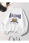 Arizona 1912 Sweatshirt - Beyaz Baskılı Oversize Kışlık Kalın Bisiklet Yala