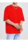 Basic Süprem T-Shirt - Kırmızı Oversize Bisiklet Yaka Tişört