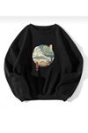 Anime Toroto Sweatshirt - Siyah Baskılı Oversize Kışlık Kalın Bisiklet Yala