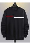 Paris Şerit Sweatshirt - Siyah Baskılı Oversize Kışlık Kalın Bisiklet Yala