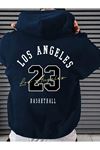 Los Angeles 23 Sweatshirt - Lacivert Baskılı Oversize Kışlık Kalın Kapüşonlu