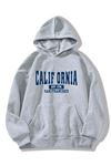 Califor Ornia 1776 Sweatshirt - Gri Baskılı Oversize Kışlık Kalın Kapüşonlu