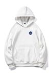 Nasa Logo Sweatshirt - Beyaz Baskılı Oversize Kışlık Kalın Kapüşonlu