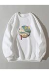 Anime Toroto Sweatshirt - Beyaz Baskılı Oversize Kışlık Kalın Bisiklet Yala