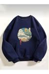 Anime Toroto Sweatshirt - Lacivert Baskılı Oversize Kışlık Kalın Bisiklet Yala