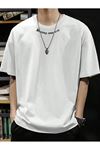 Dreams Yaka Detay Süprem T-Shirt - Beyaz Baskılı Oversize Bisiklet Yaka Tişört
