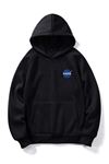 Nasa Logo Sweatshirt - Siyah Baskılı Oversize Kışlık Kalın Kapüşonlu