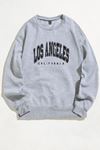 Los Angeles California Sweatshirt - Gri Baskılı Oversize Kışlık Kalın Bisiklet Yala