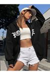 Nope Fermuarlı Hırka Sweatshirt - Siyah Baskılı Oversize Kışlık Kalın Kapüşonlu