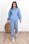 Basic Düz Eşofman Takımı Sweatshirt Jogger - Bebe Mavisi Oversize Şardonlu Kapüşonlu