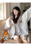 X X Yüz Fermuarlı Hırka Sweatshirt - Gri Baskılı Oversize Kışlık Kalın Kapüşonlu