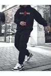 Beast Mode Eşofman Takımı Sweatshirt Jogger - Siyah Baskılı Oversize Şardonlu Kapüşonlu